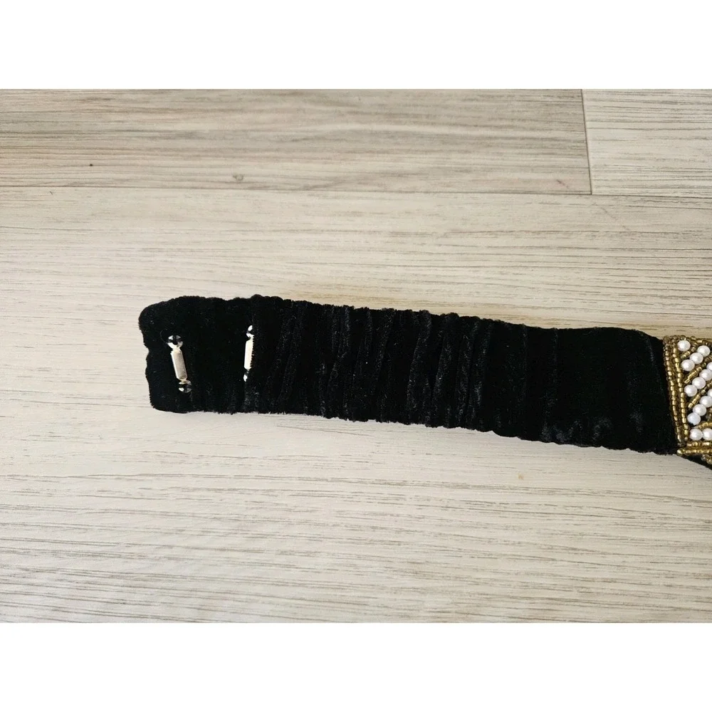 Vintage Handcrafted Zardozi‎ Black Velvet Clutch and Belt Set Gold Pearl India